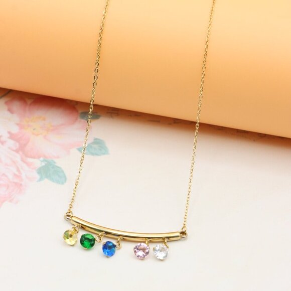 "Colorful Stone Drop Bar Pendant Necklace, XPNL0307 - Picture 10 of 13